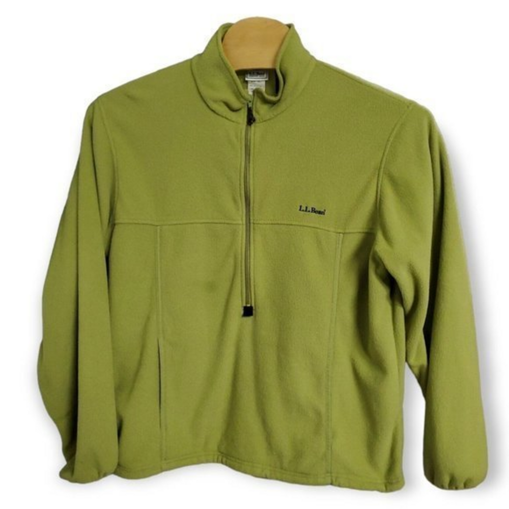 L.L. Bean Men's 1/2 Zip XLT Lime Green Fleece Pullover Sweater Made‎ In USA